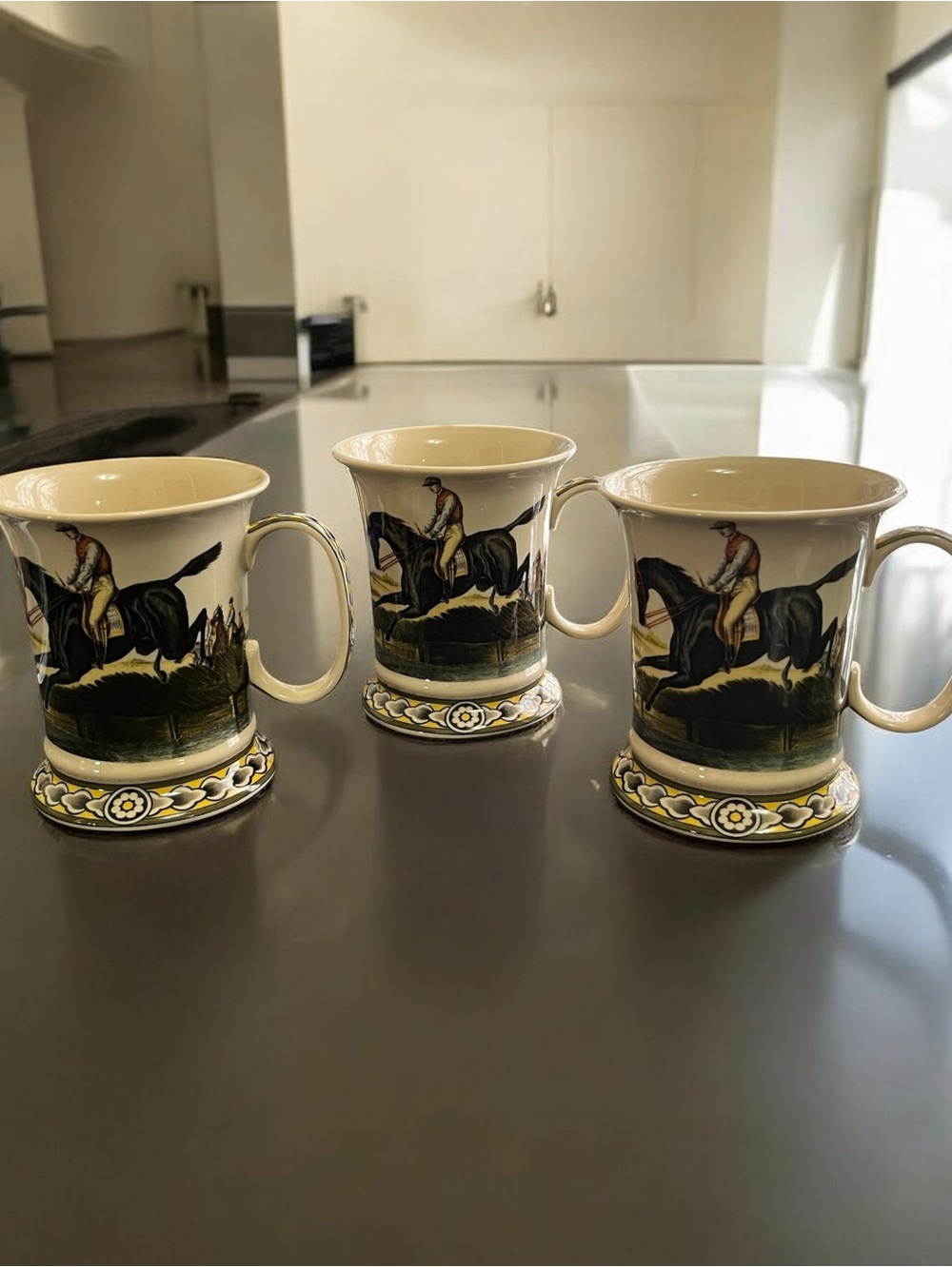 Vintage equestrian themed porcelain mugs